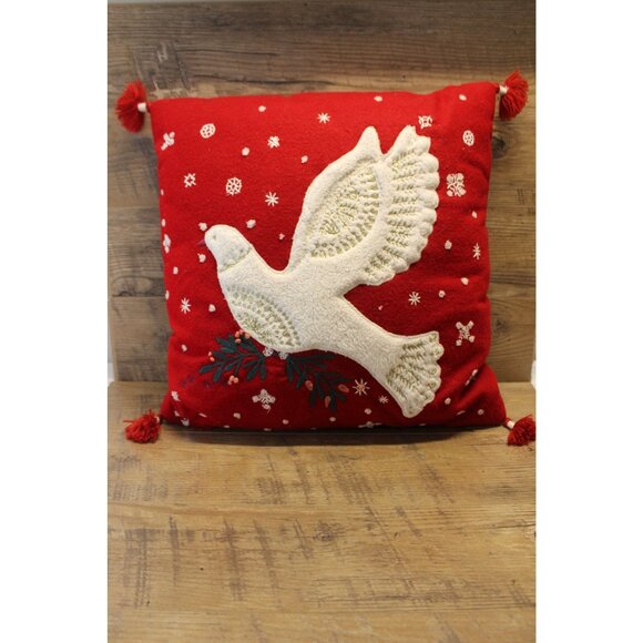Threshold red‎ white sherpa applique dove holiday Christmas decor throw pillow - Picture 1 of 11